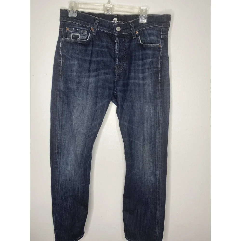7 For All Mankind Mens Standard Straight Leg Button Fly Jeans Size 32 x 28 Dark - Picture 2 of 9